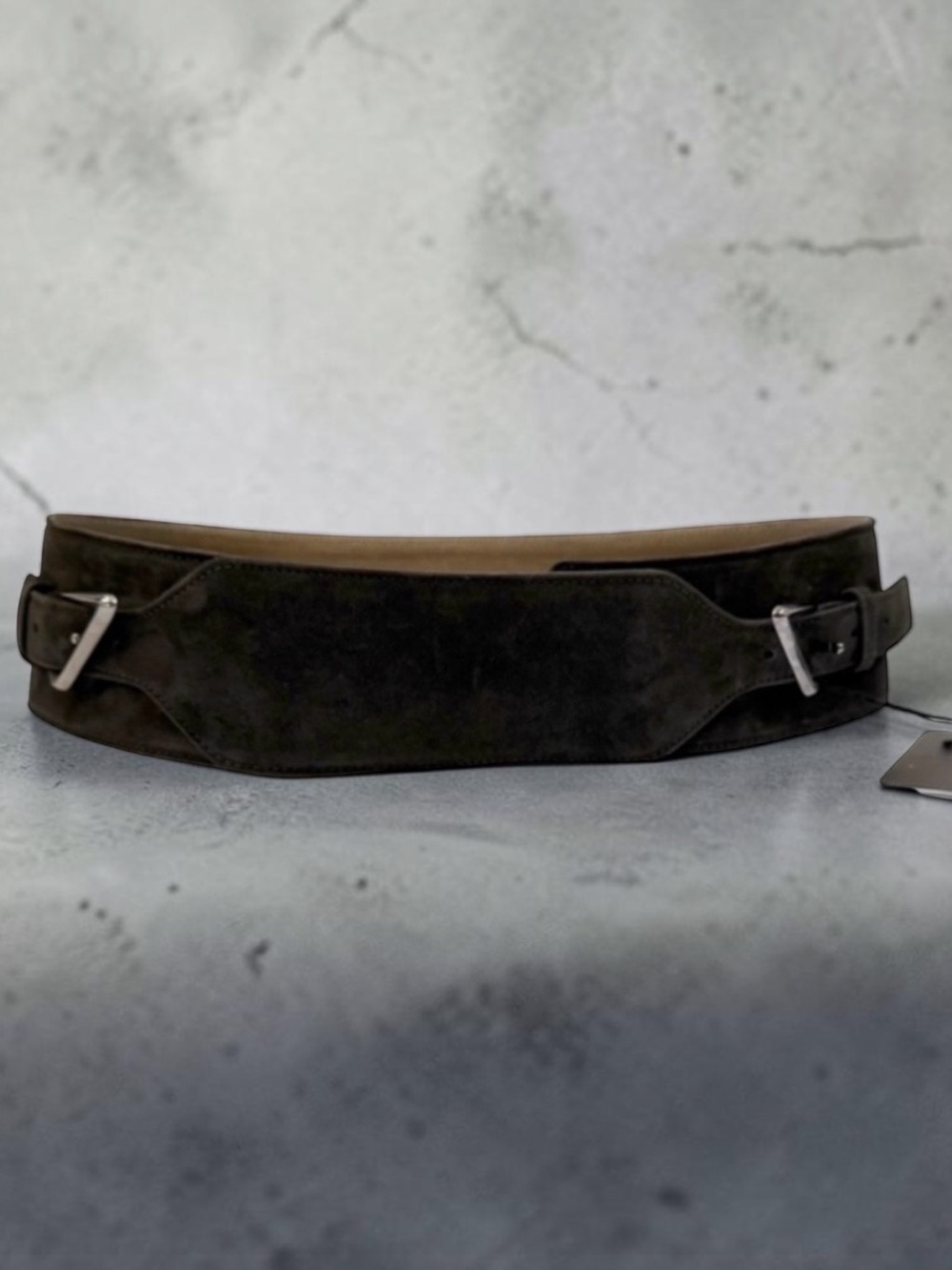 Costume National Grey Double Buckle Wide Suede Belt Size 44